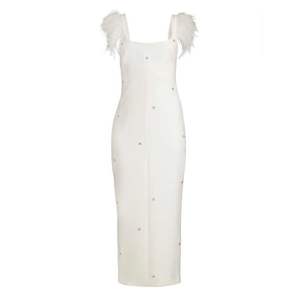 Cameron Ostrich Feather-trimmed Midi-dress